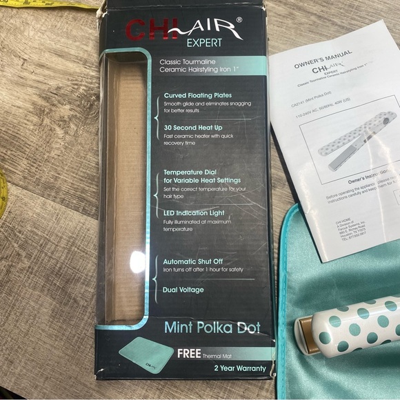 CHI Tourmaline Ceramic Blue Polka Dot 1 Inch Flat Iron - Picture 2 of 7